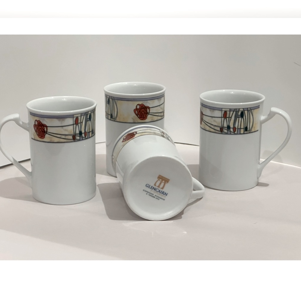 4 Rennie Mackintosh Glencairn Studio Porcelain Mug Art Deco Scotland Made Rare